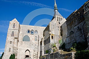 Part of Mont Saint Michele abbey in a beautiful summer day, France