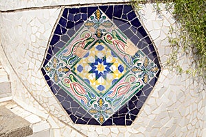 Part of mosaic in Guell park in Barcelona