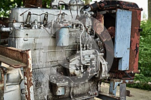 Part of old car motor engine.  Machine technology