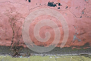 Part of old wall with pink wheathered paint on stucco