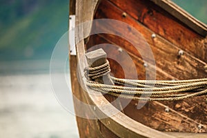 Part of old wooden viking boat closeup