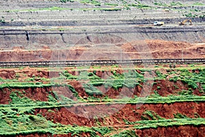 Part of a pit with big mining truck working.