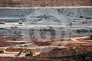 Part of a pit with big mining truck working.