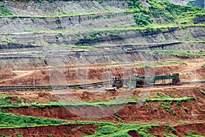 Part of a pit with big mining truck working.