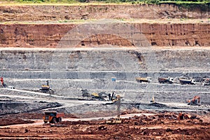 Part of a pit with big mining truck working.