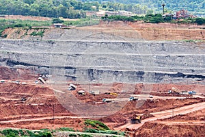 Part of a pit with big mining truck working.