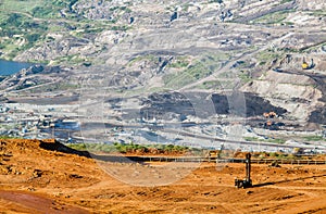 Part of a pit with big mining truck working.