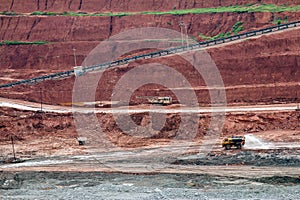 Part of a pit with big mining truck working.