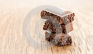 Part porous chocolate close-up