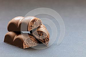 Part porous chocolate close-up