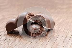 Part porous chocolate close-up