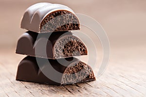 Part porous chocolate close-up