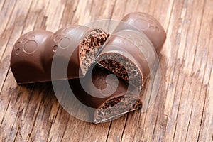 Part porous chocolate close-up