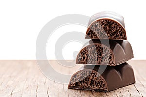 Part porous chocolate close-up