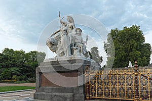 Part of the Prince Albert Memorial in Kensington Gardens, London, UK consisting of the sculptures, representing the Americas.