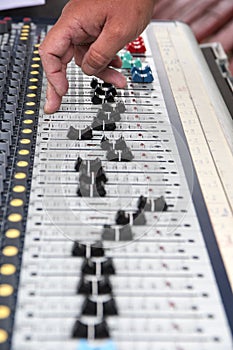 Part of a proffesionellen sound mixing console, hand controls th