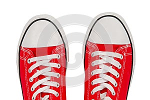 Part of red sneakers close-up