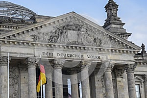 Part of the Reichstag building german goverment with inscripti