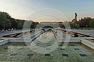 Part of a residential area overlooking the fountains and ruins of the monument 1300 years of Bulgaria