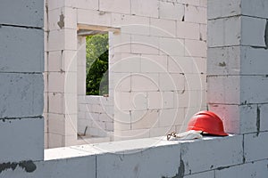 Part of a residential building under construction at a construction site.