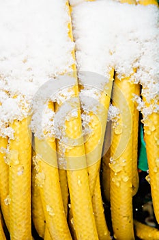 Snow on a hosepipe