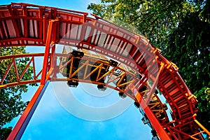 Part of roller coaster at summer day