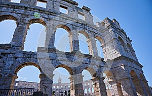 part of the Roman amphitheater in Pula which is the sixth largest amphitheater of antiquity, Croatia. photo