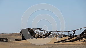 Dilapidated part of an rusted oil rig on the Skeleton coast of northern Namibia