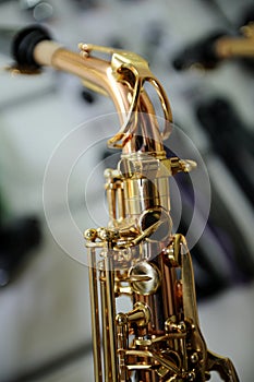 Part of a saxophone close up