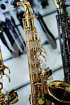 Part of a saxophone close up