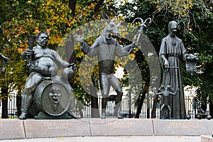 Part of the sculptural composition `Children - victims of adult vices` in the park on Bolotnaya Square. Author - sculptor Mikhail