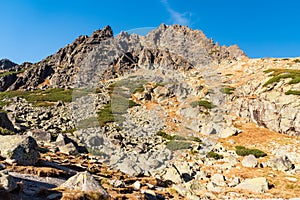 Part of Soliskovy hreben mountain ridge above Pleso nad Skokom in Mlynicka dolina valley in Vysoke Tatry mountains in Slovakia