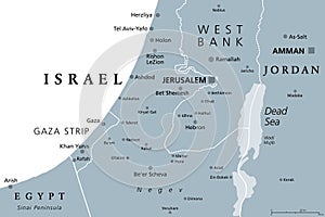 Part of the Southern District of Israel, gray political map