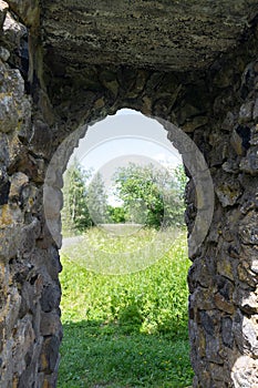 Part of a stone gate made of basalt stones