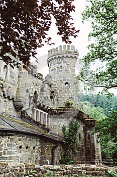 Part of stone Lowenburg Castle, in Kassel, Germany