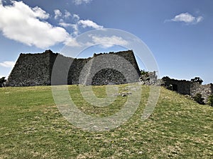 Part of the stone wall at Nakagusuku-jo Site in Japan.