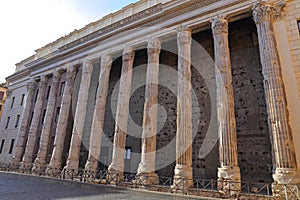 Part of a surviving wall on the Temple of Hadrian in Rome