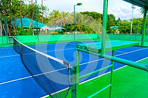 Part of the tennis court with markup. Artificial surface green s