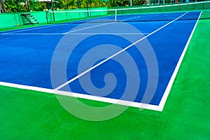 Part of the tennis court with markup. Artificial surface green s