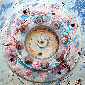 Part of the tractor disc, metal rusty texture background.