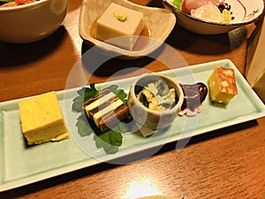 Part of Traditional multi-course Japanese dinner in Kyoto, Japan.