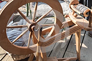 Part of a traditional spinning wheel