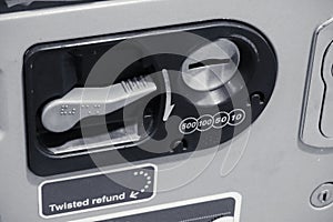 Part of vending machine for insert coins in black and white