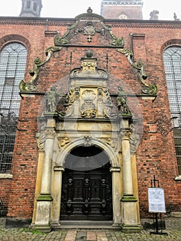 Part view of the exteriour detail Church of the Holy Spirit Ghost on Copenhagen