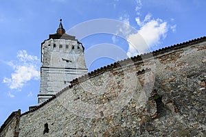 Part of wall and tower Rotbav Fortified Church, Brasov, Transylvania, Romania