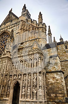 The part of the West facade of Exeter Cathedral with Front Image Screen. Exeter. Devon. England