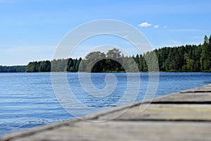 Wooden pier and beautiful lake view photo