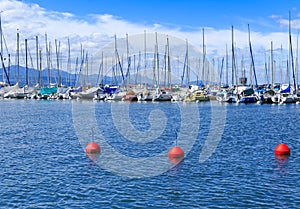 Part of yachts and boats at Ouchy port. Lausanne