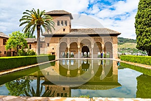 The Partal garden and pool, Alhambra Palace, Granada, Spain