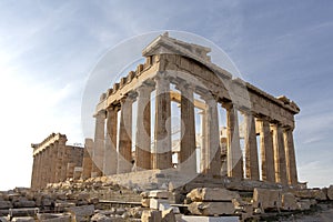 Parthenon on Acropolis, Athens, Greece. It is a main tourist attraction of Athens. Ancient Greek architecture of Athens in summer